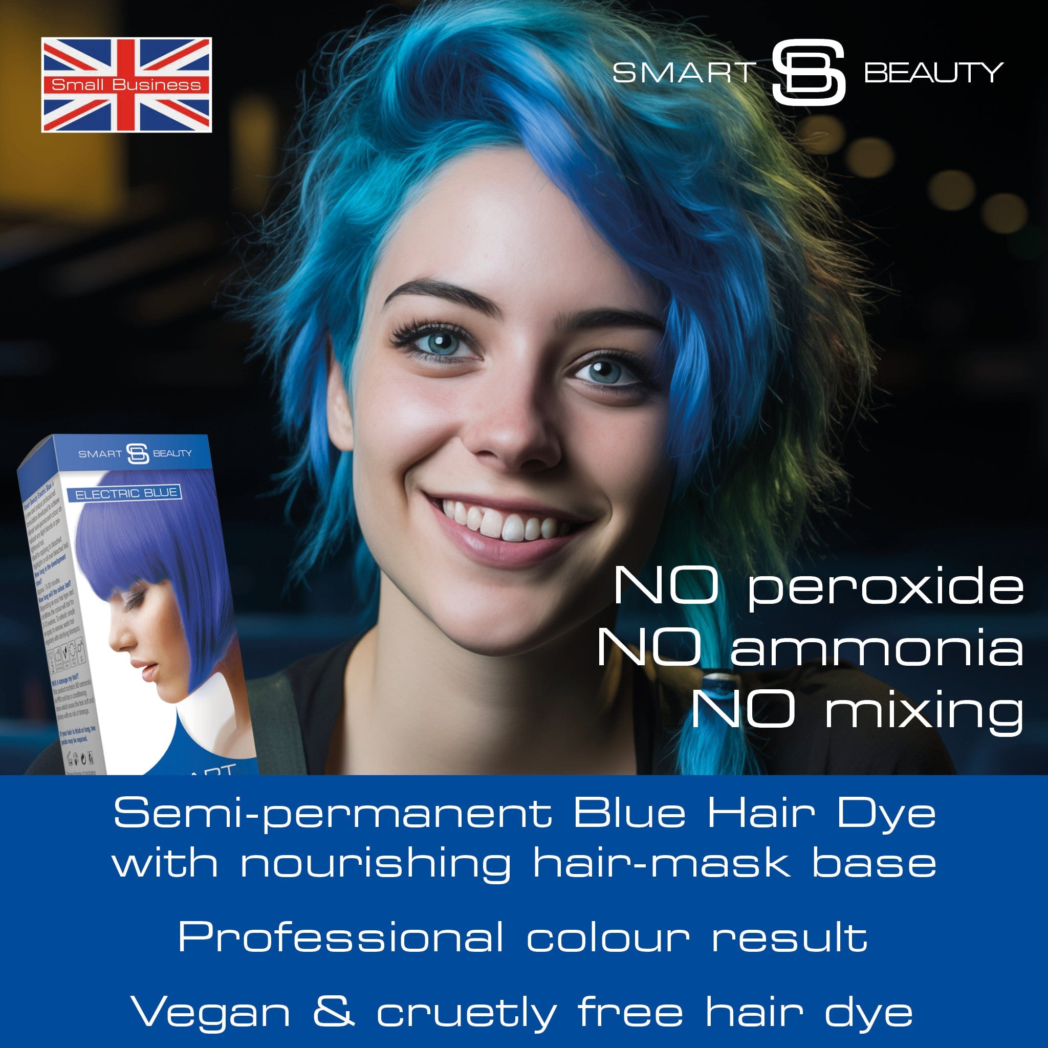 Leuchtendes Electric Blue Semi-permanente Haarfarbe