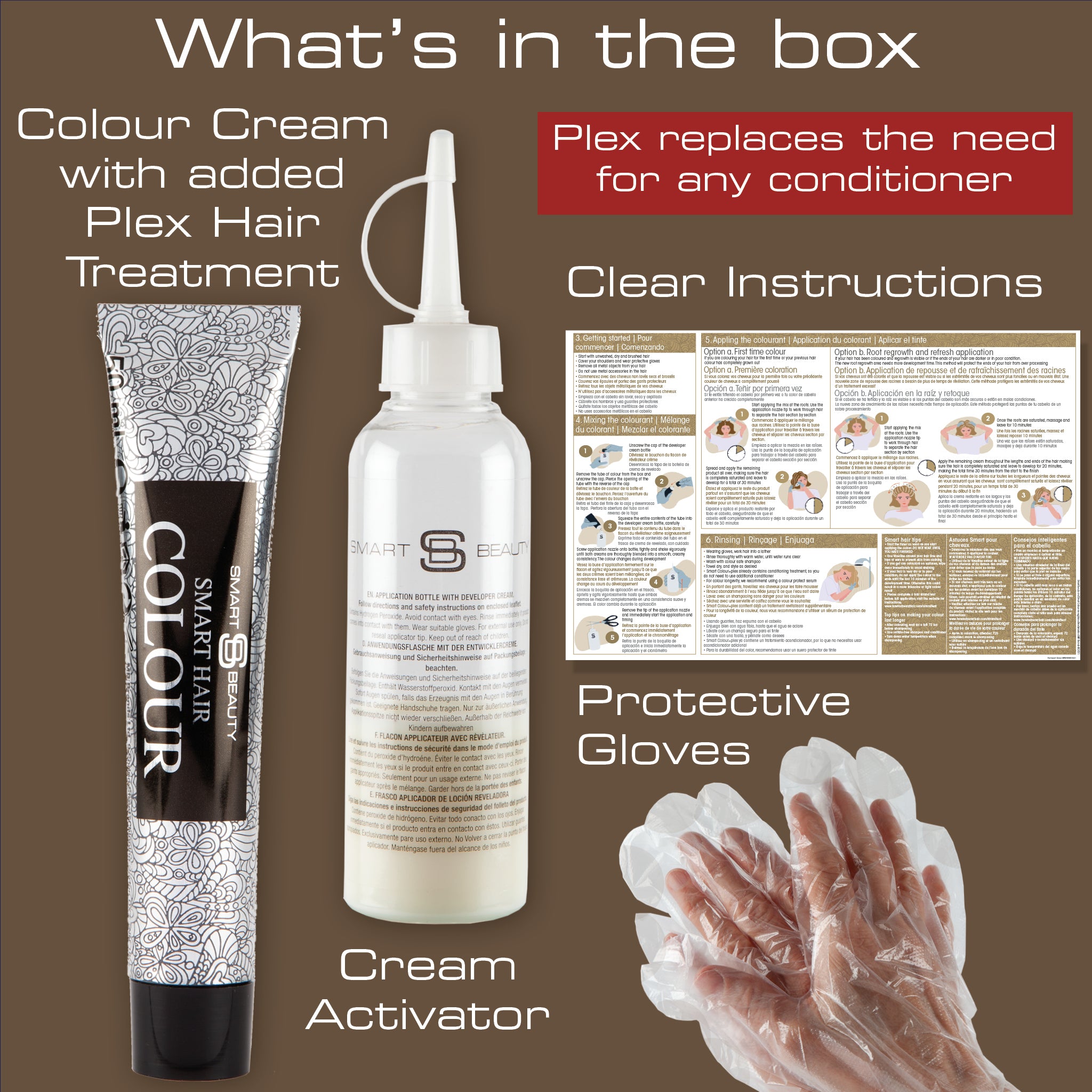 Espressobraune Haarfarbe mit Plex Haarpflege-Conditioner, Permanente Haarfarbe