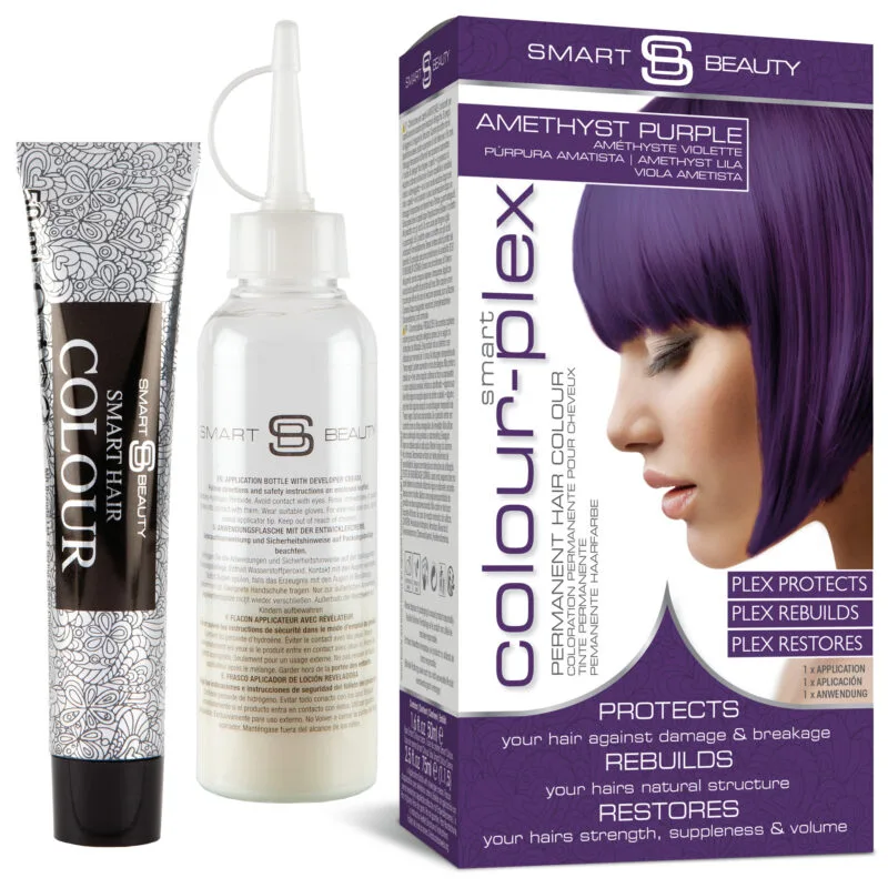Smart Beauty Amethyst Lila permanentes Haarfärbemittel mit Plex Anti-Haarbruch Technologie, die schützt, wieder aufbaut und die Haarstruktur erneuert, permanente Haarfarbe, dunkelrotes Haarfärbemittel, vegan, ohne PPD, ohne Tierversuche
